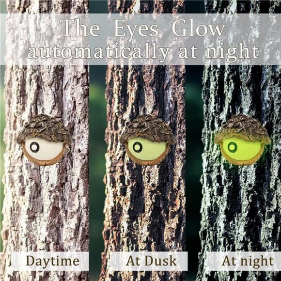 Tree Face Decor Bird Feeder Outdoor, Eyes Glow in Dark Fun Old Man Tree Hugger - Picture 3 of 7
